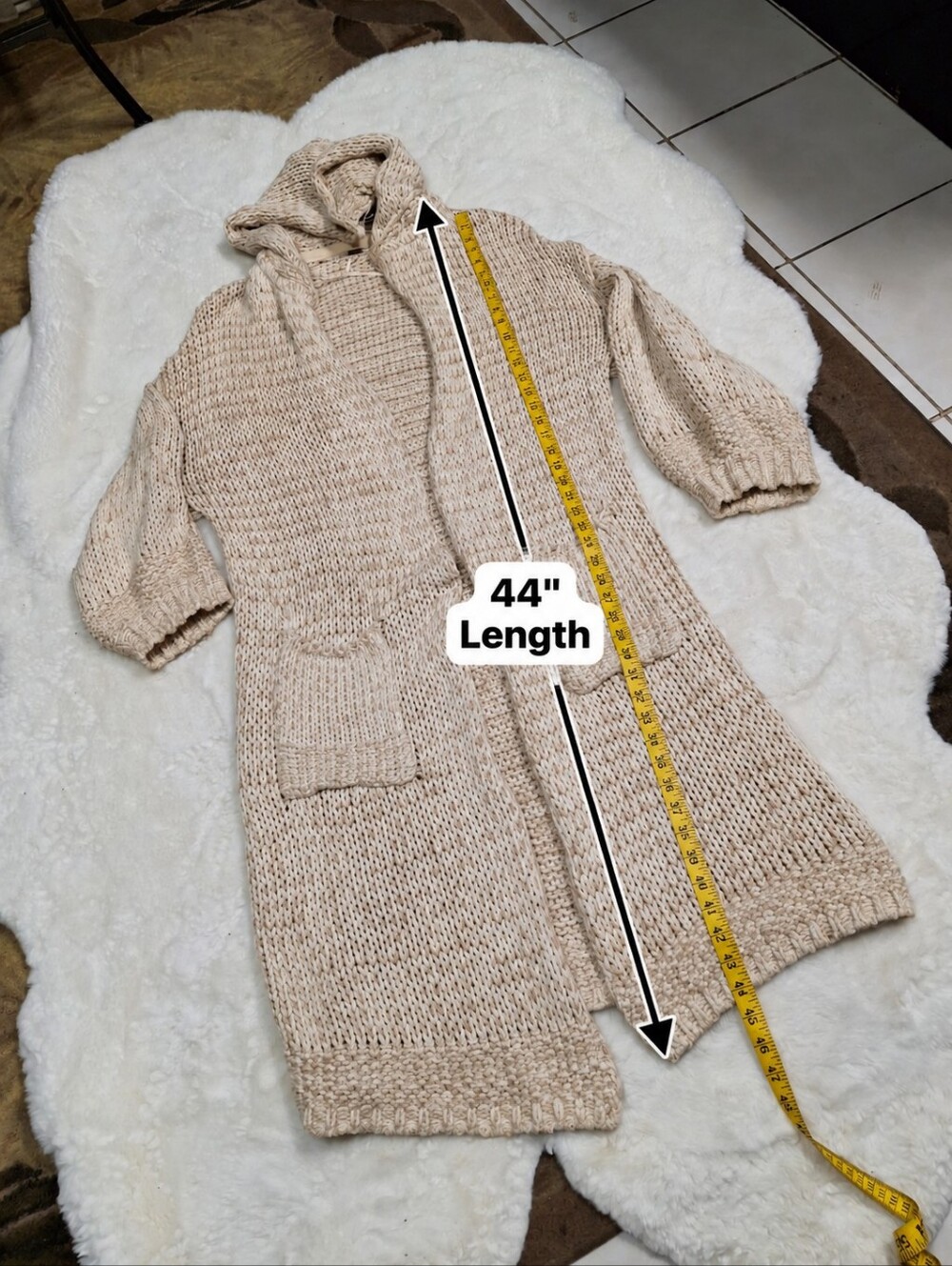 Free People Neutral Chunky Knit Hooded Longline Midi Cardigan Duster Size Small - Picture 14 of 16